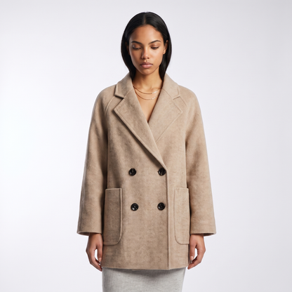 Sunoire double breasted herringbone wool coat top front crop 01