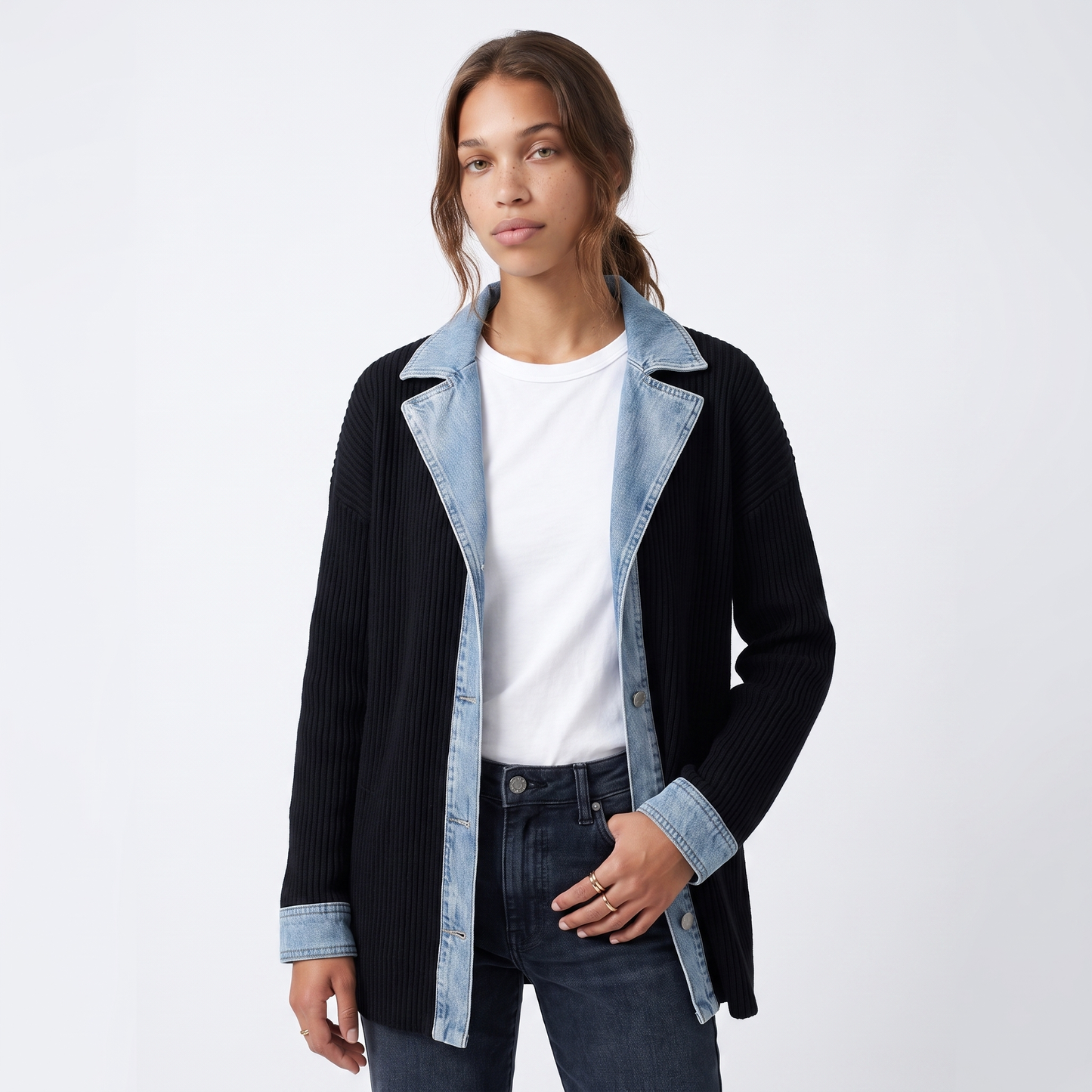 Sunoire elaine button jacket colorway black front crop 01