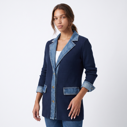 Sunoire elaine button jacket colorway navy blue front crop 01