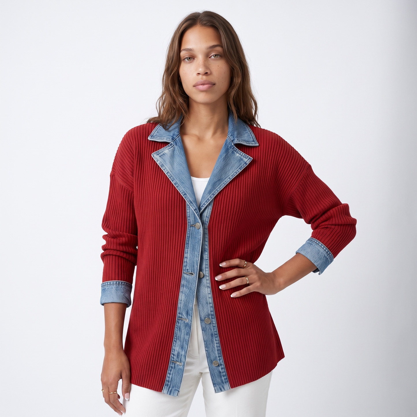 Sunoire elaine button jacket colorway red front crop 01