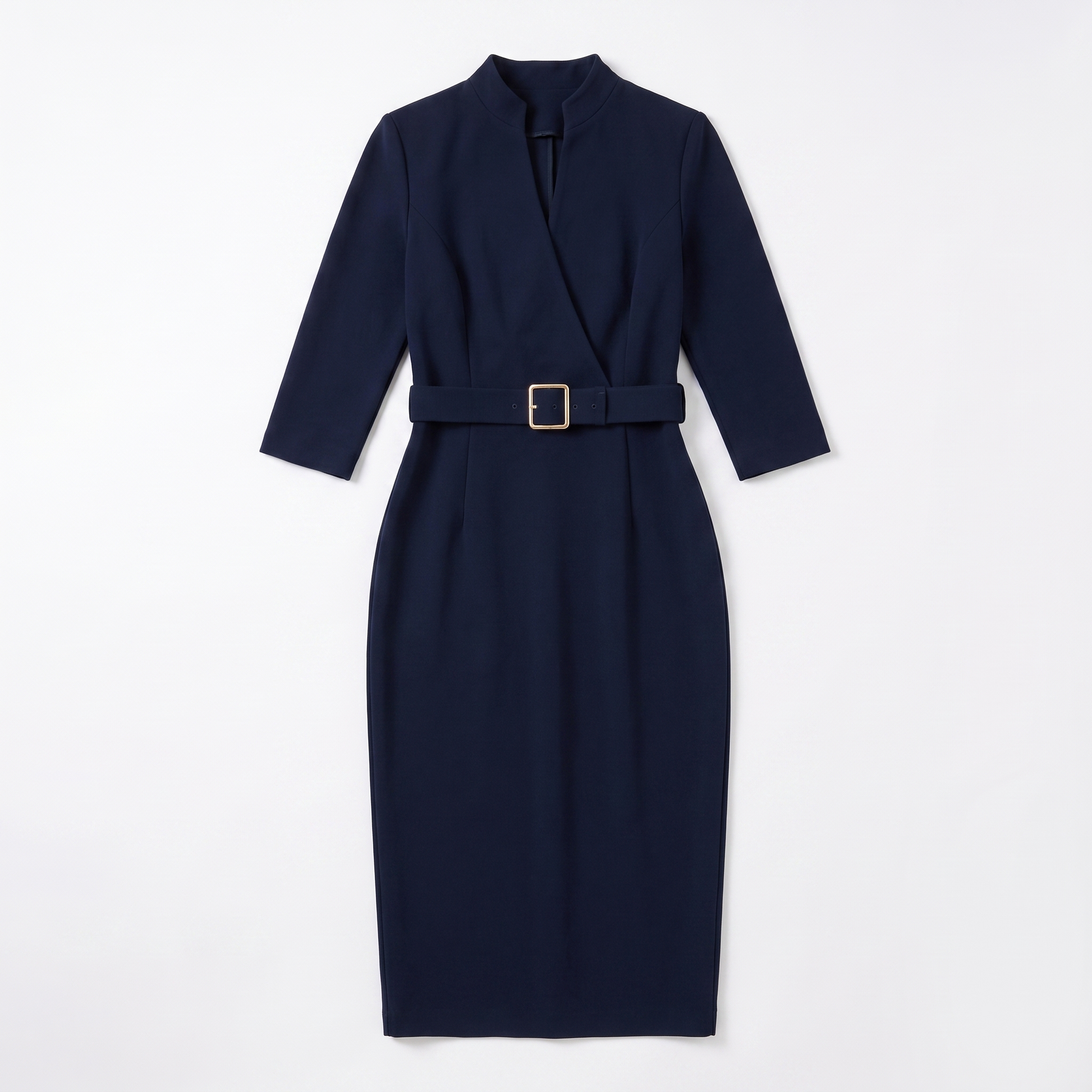 Sunoire elegant fitted midi dress with belt for women garment flatlay 01