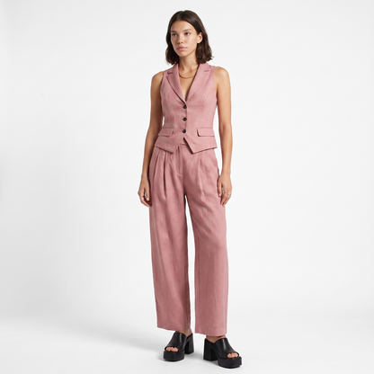 Sunoire elegant linen style waistcoat and wide leg trouser two piece set front hero 01