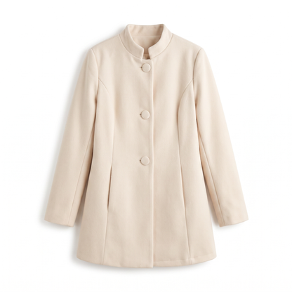 Sunoire elegant stand collar coat with button front and side pockets garment flatlay 01