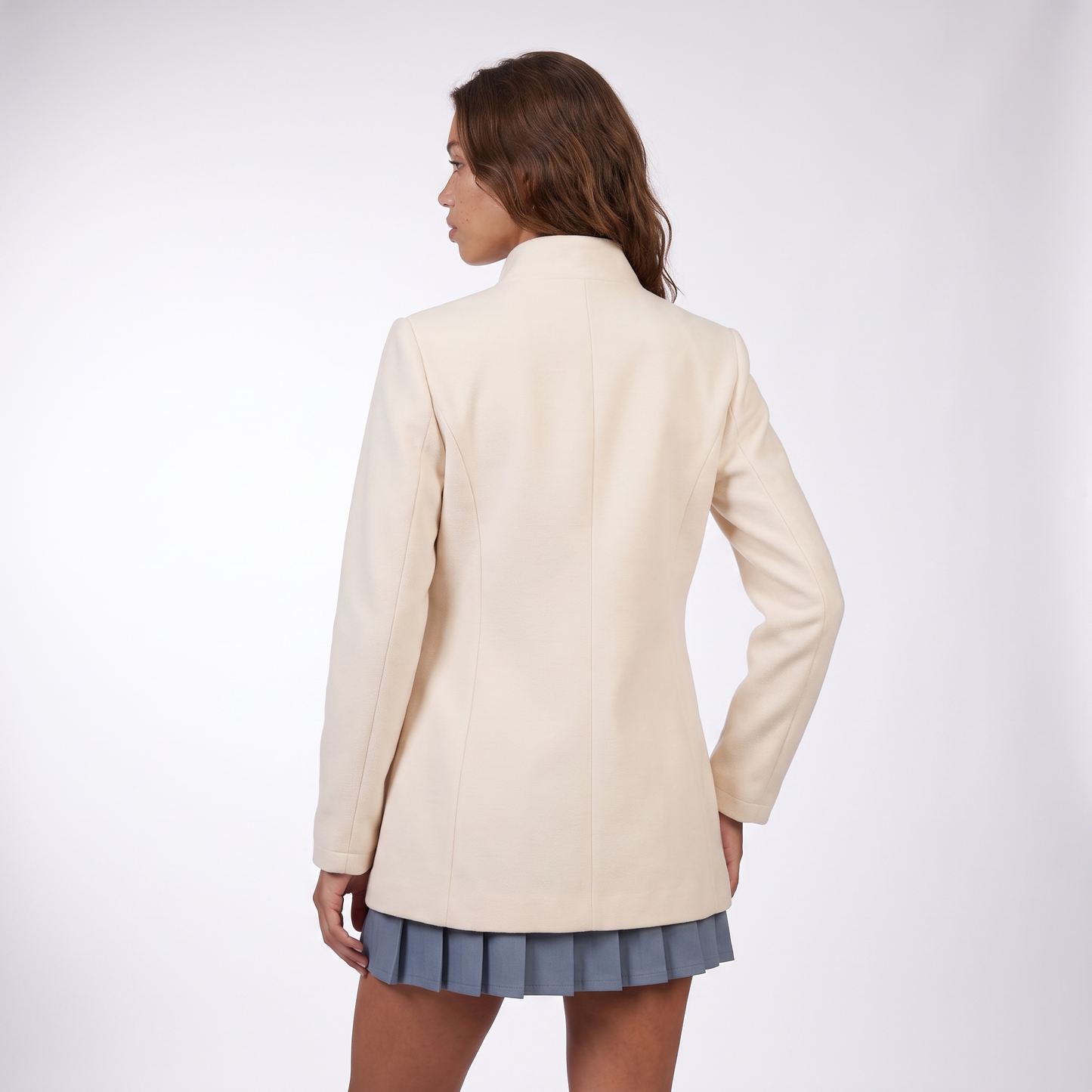 Sunoire elegant stand collar coat with button front and side pockets top back crop 01