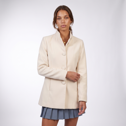 Sunoire elegant stand collar coat with button front and side pockets top front crop 01
