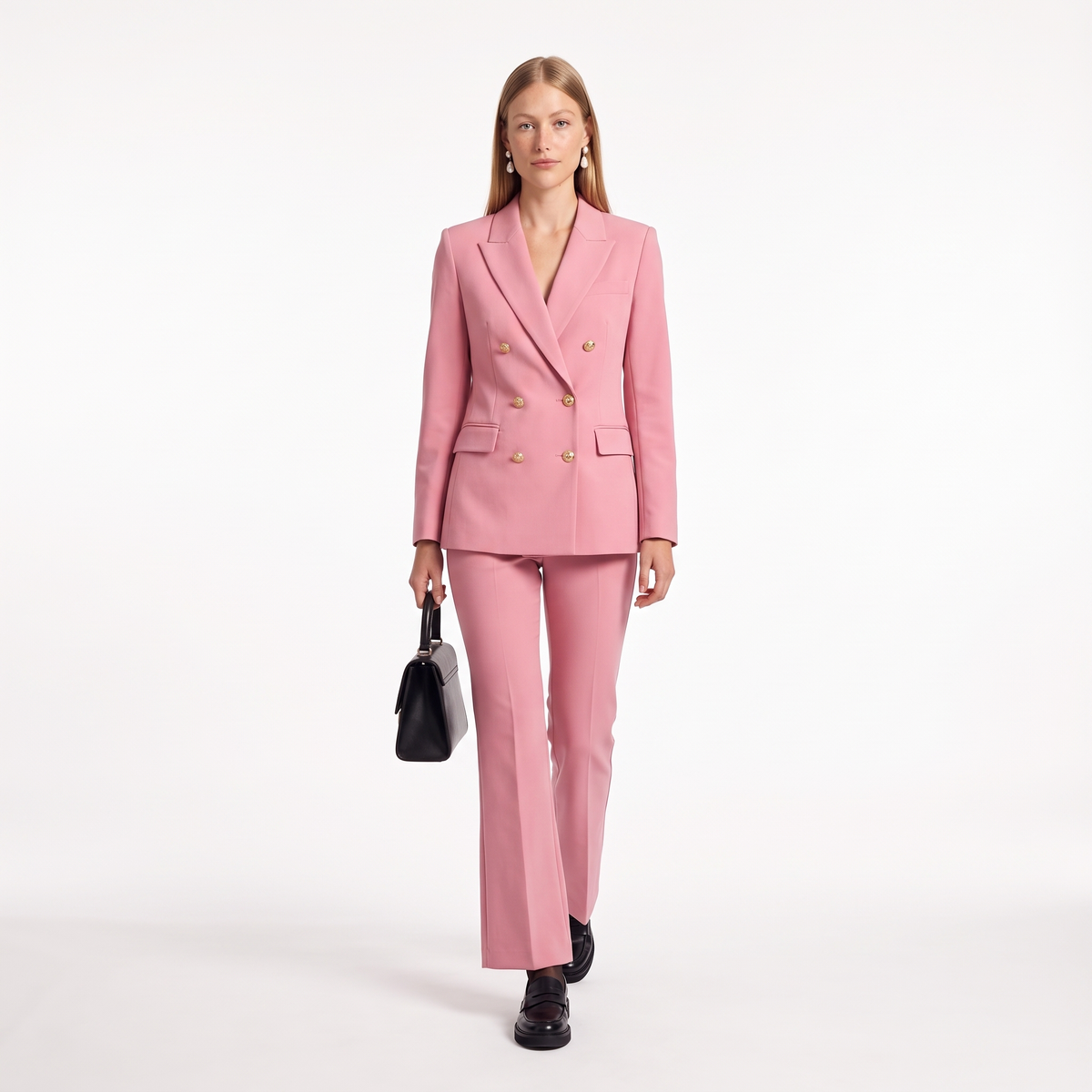 Double Breasted Blazer Pants Set, Two Piece Office Suit Set, Front