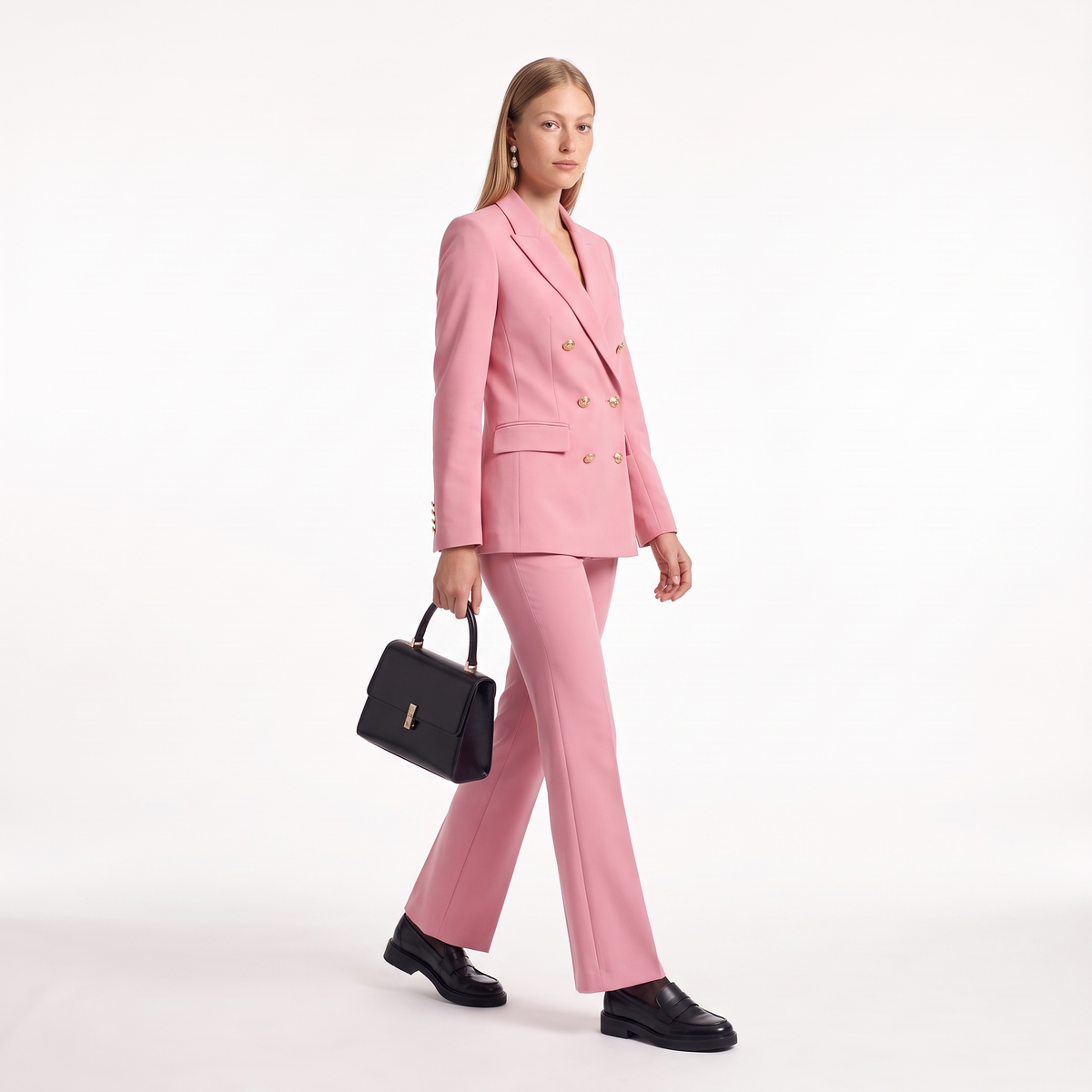 Double Breasted Blazer Pants Set, Two Piece Office Suit Set, Three-quarter