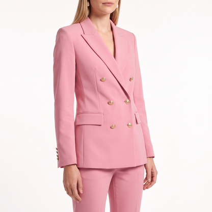 Double Breasted Blazer Pants Set, Two Piece Office Suit Set, Close-up