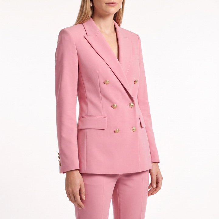 Double Breasted Blazer Pants Set, Two Piece Office Suit Set, Close-up
