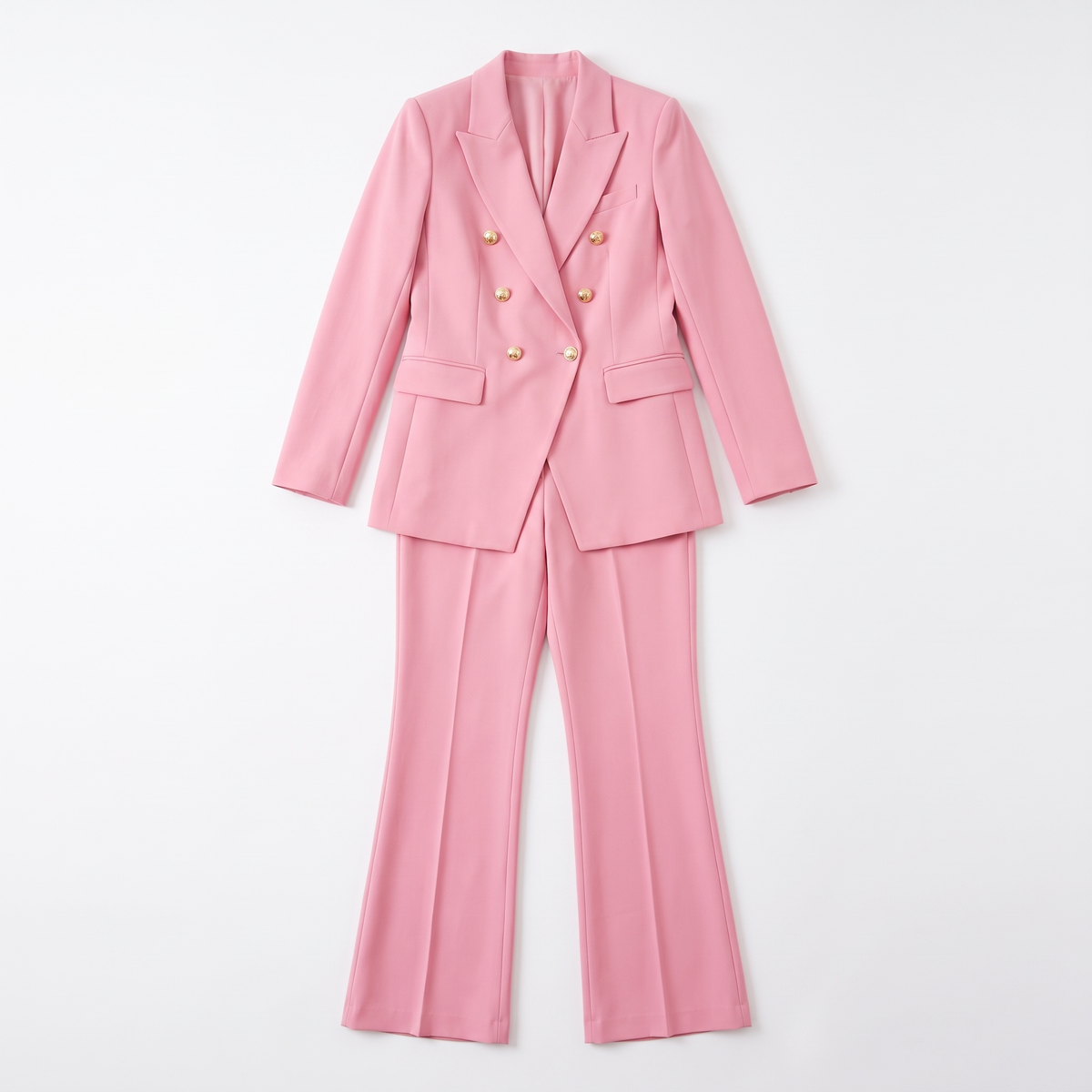 Double Breasted Blazer Pants Set, Two Piece Office Suit Set, Flat lay