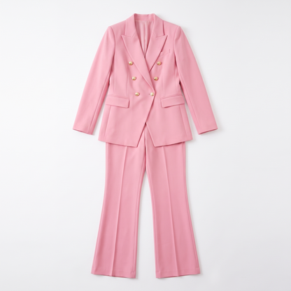 Double Breasted Blazer Pants Set, Two Piece Office Suit Set, Flat lay
