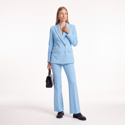 Double Breasted Blazer Pants Set, Two Piece Office Suit Set, Sky Blue