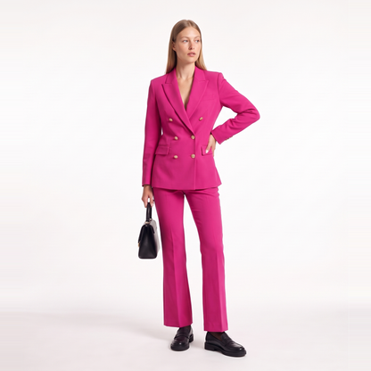 Double Breasted Blazer Pants Set, Two Piece Office Suit Set, Hot Pink