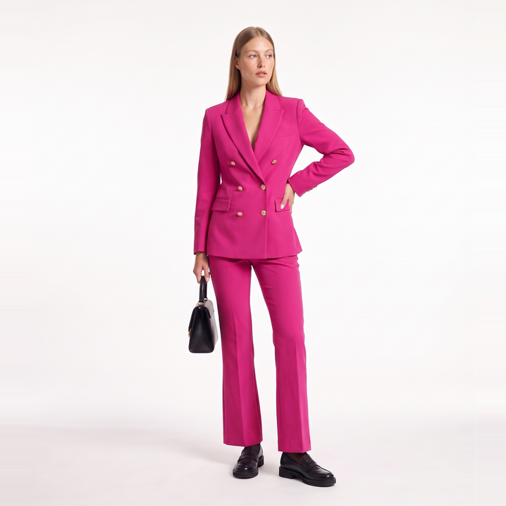 Double Breasted Blazer Pants Set – Two Piece Office Suit Set — Hot Pink