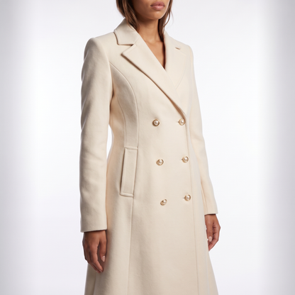 Sunoire ella womens double breasted knee length flared wool look coat torso crop 01