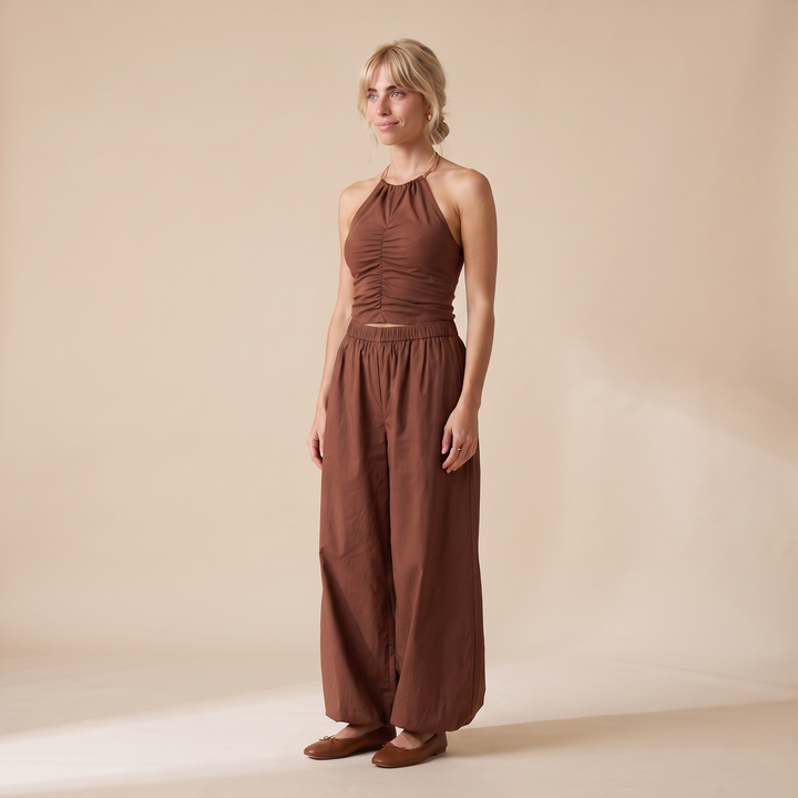 Elodie Black Cotton Pants — Brown