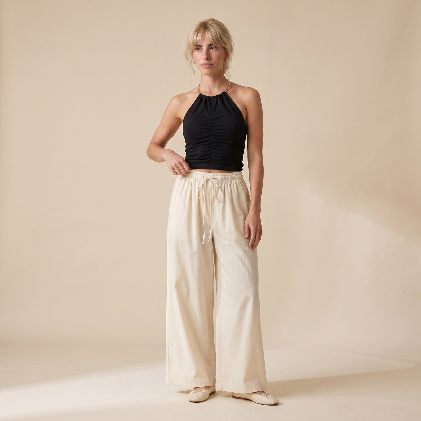 Sunoire elodie black cotton pants colorway cream front hero 01