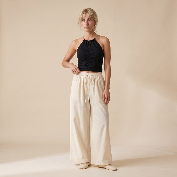 Elodie Black Cotton Pants — Cream