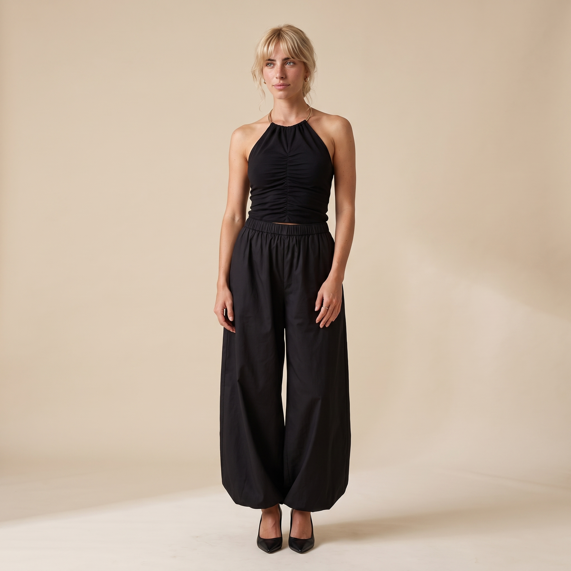 Sunoire elodie black cotton pants front hero 01
