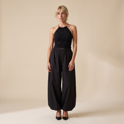 Sunoire elodie black cotton pants front hero 01