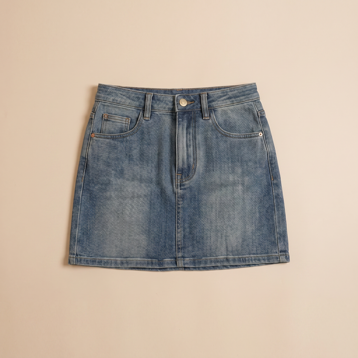 Sunoire elodie blue denim skirt garment flatlay 01