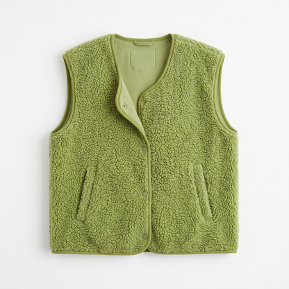 Sunoire elowen sherpa fleece comfort vest garment flatlay 01