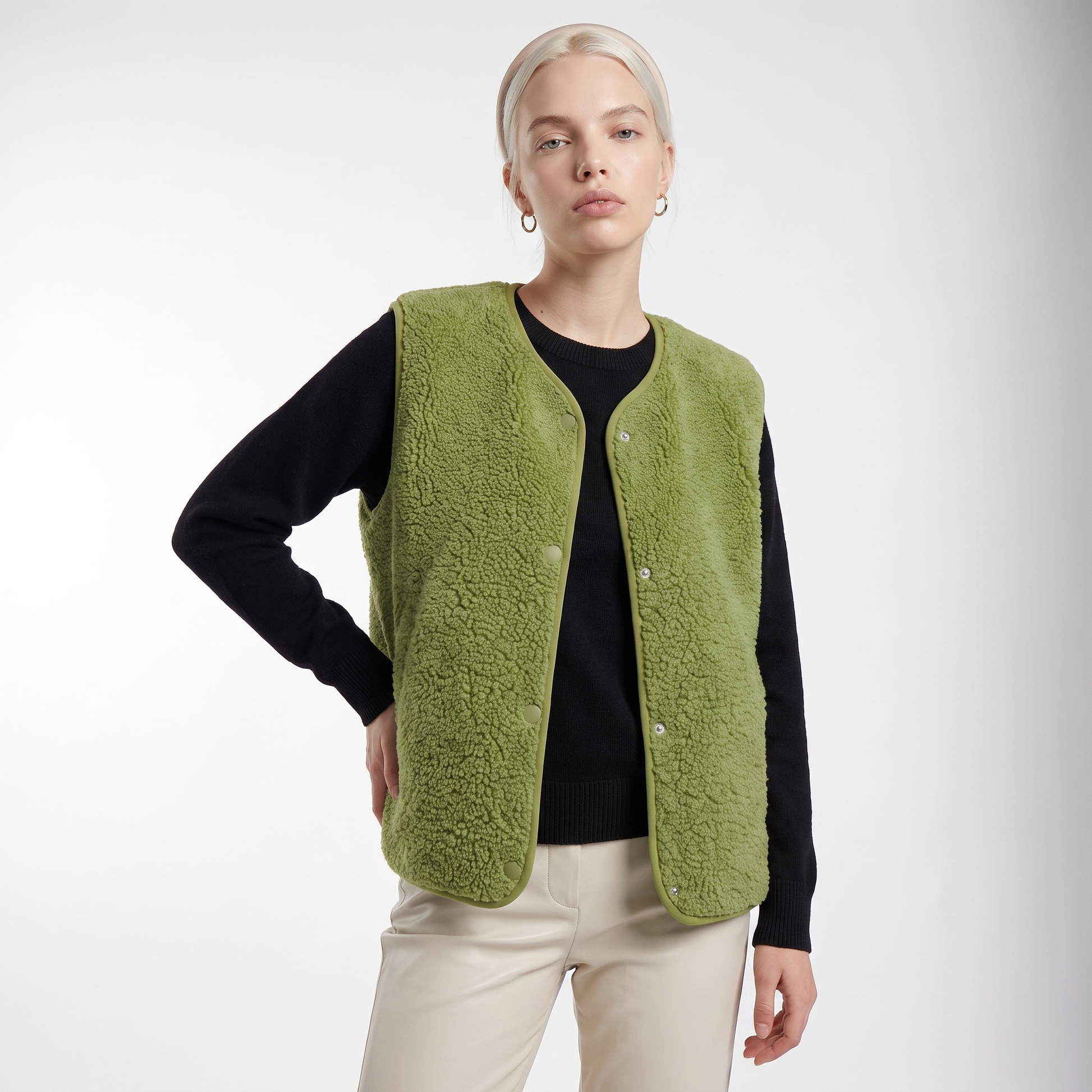 Sunoire elowen sherpa fleece comfort vest top detail 01