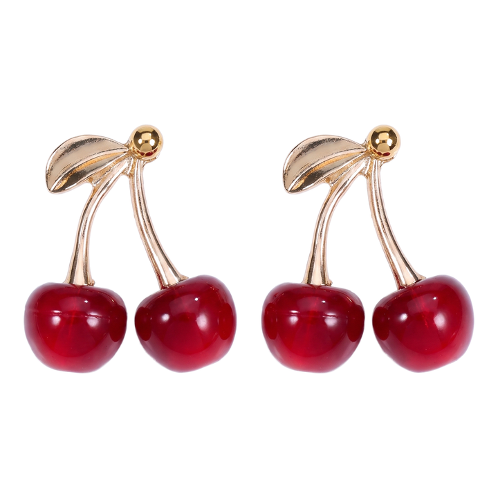 Sunoire hot selling red cherry fashion stud earrings wedding party premium gifts cute fruit cherry drop earrings charm jewelry for women 01 flatlay red