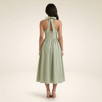 Sunoire emilia sage stretch cotton halter neck midi dress back view 01