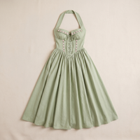 Sunoire emilia sage stretch cotton halter neck midi dress garment flatlay 01