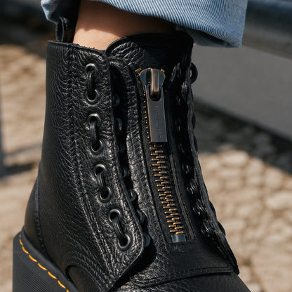 Women's Chunky Platform Lace-Panel Front-Zip Ankle Boots in Black, another view