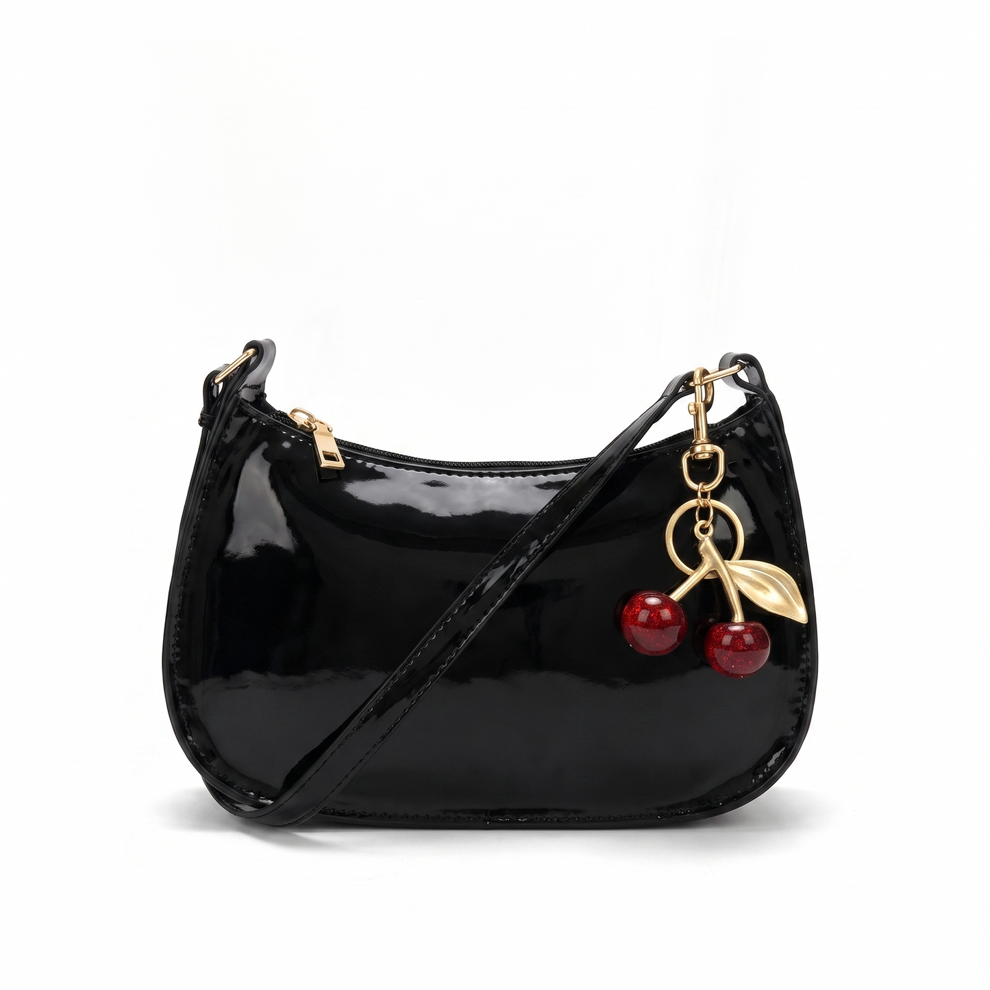Sunoire esme black patent baguette bag 01 front