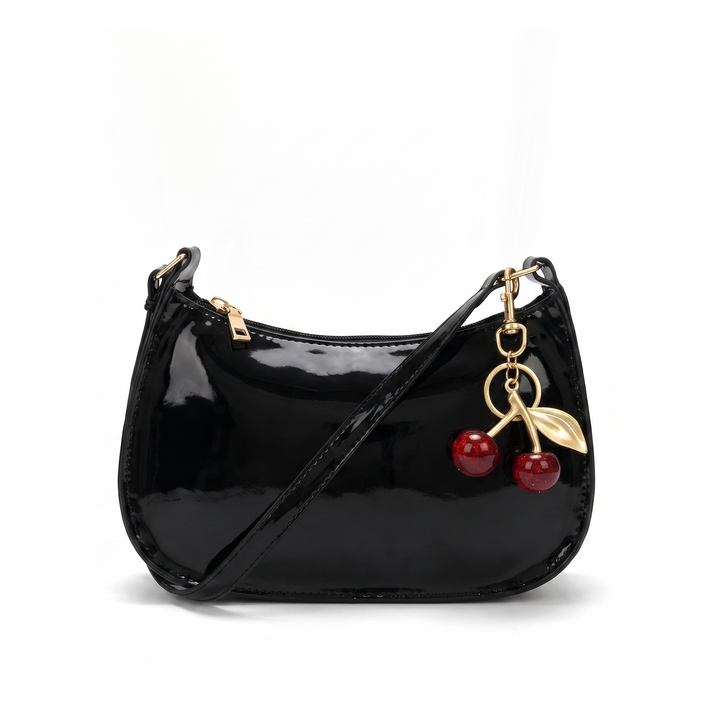 Sunoire esme black patent baguette bag 01 front