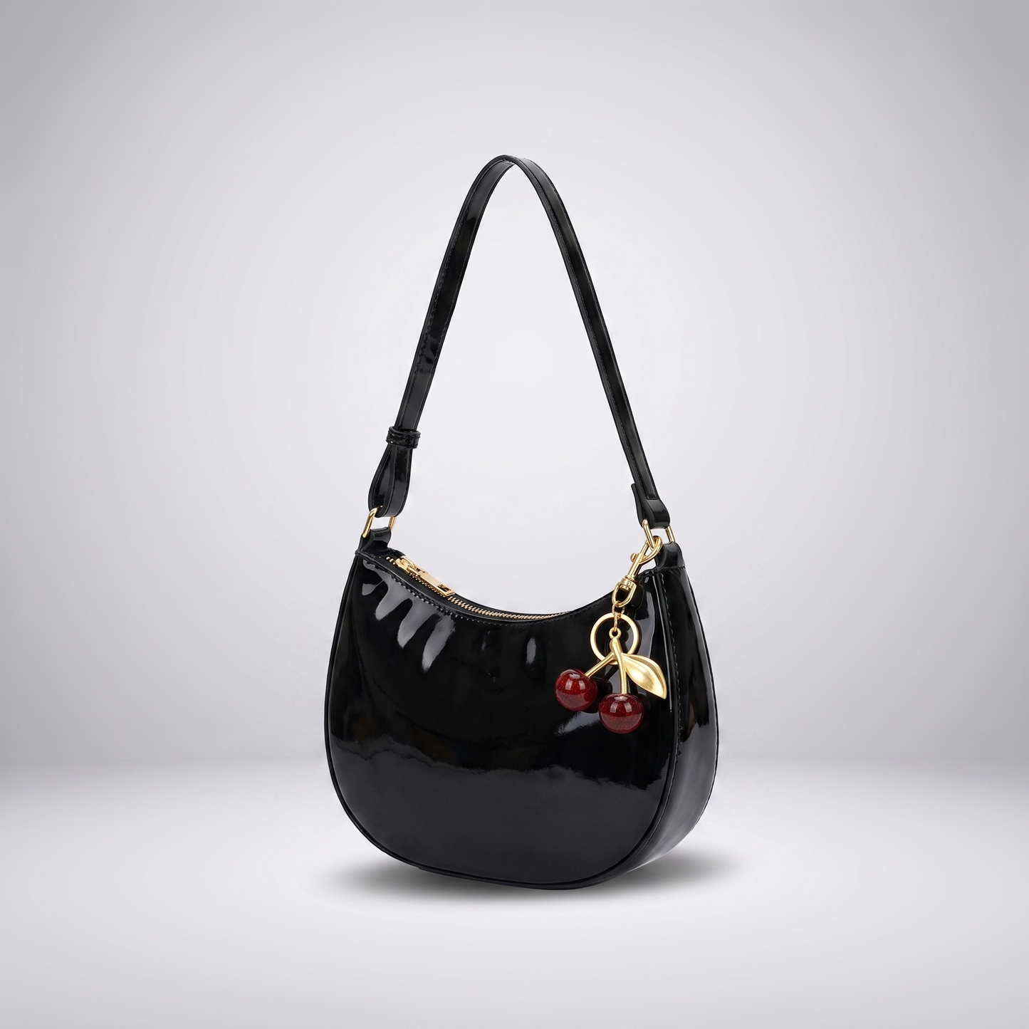 Sunoire esme black patent baguette bag 02 three quarter
