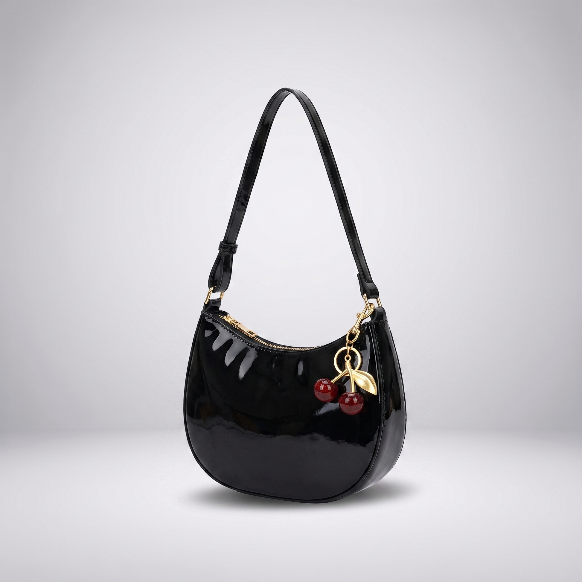 Sunoire esme black patent baguette bag 02 three quarter