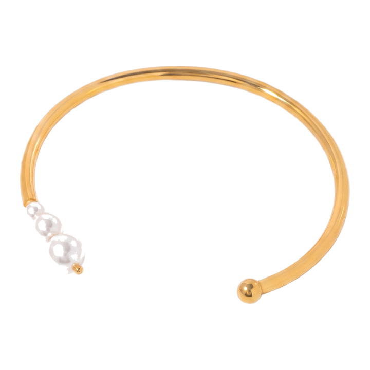 Sunoire high quality stainless steel pearl bracelet women s open adjustable bracelet does not fade titanium steel bracelet jewelry gift 01 flatlay gold