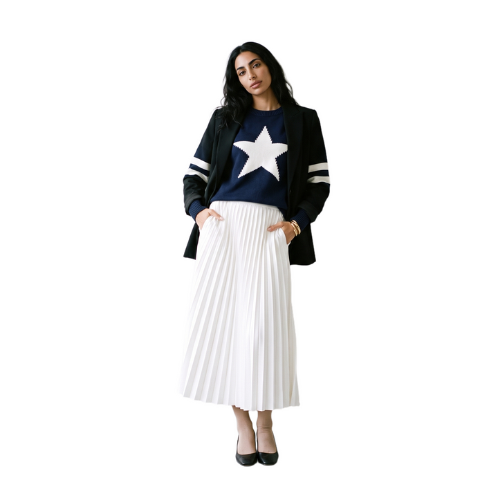 Women's Knit Stripe Top – Cream Star Going Out — Navy blue