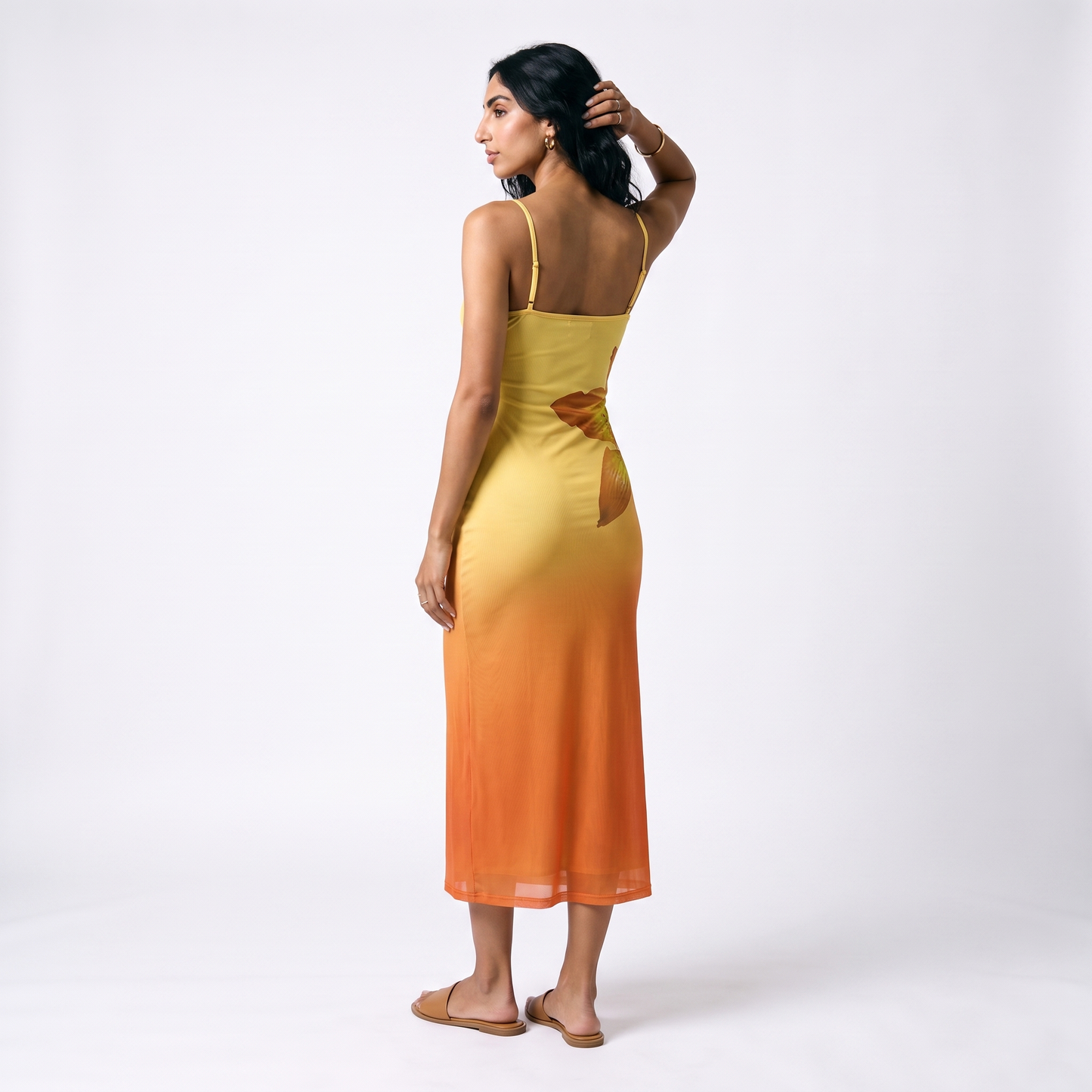 Sunoire european american style summer new women s casual spandex polyester breathable printed midi high waist dress back view 01