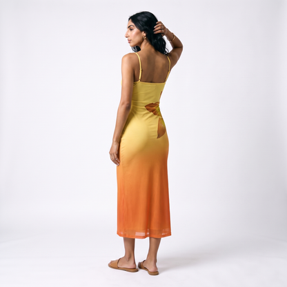 Sunoire european american style summer new women s casual spandex polyester breathable printed midi high waist dress back view 01