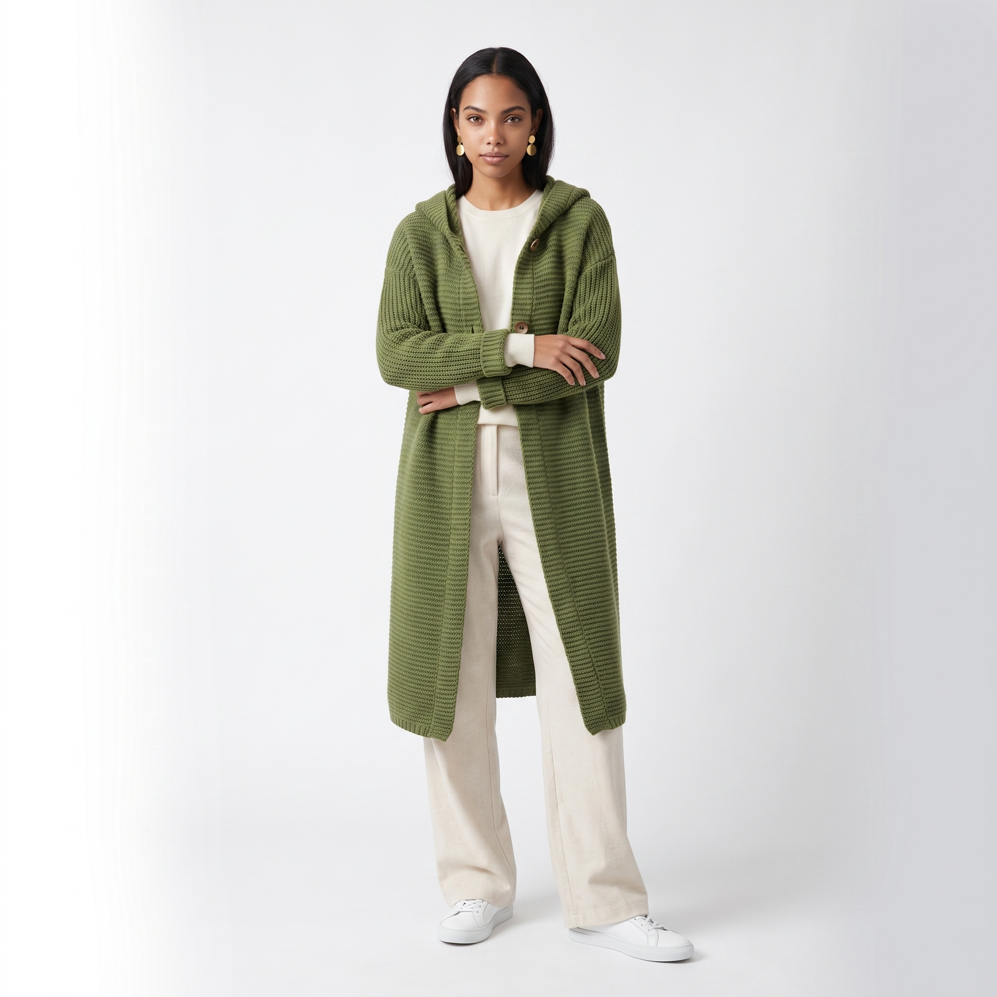 Sunoire evelyn womens hooded ribbed knit open front maxi cardigan front hero 01