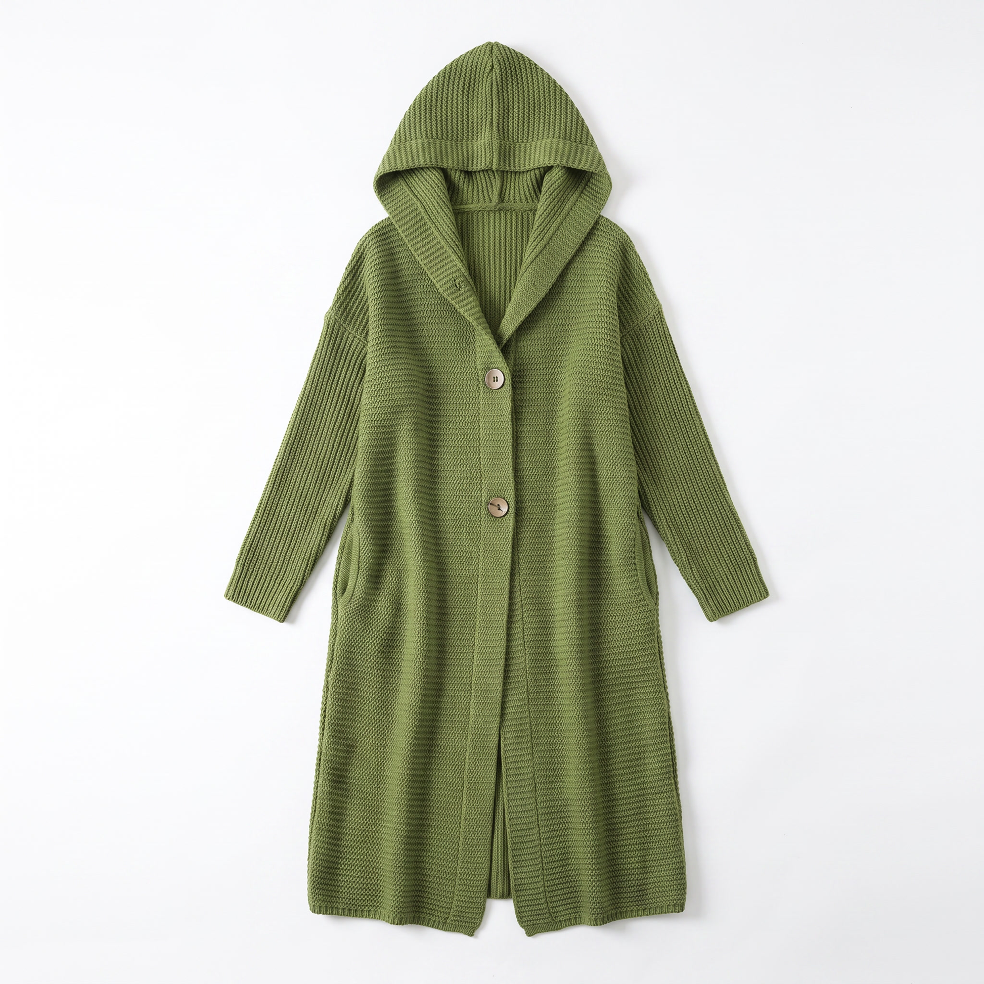 Sunoire evelyn womens hooded ribbed knit open front maxi cardigan garment flatlay 01