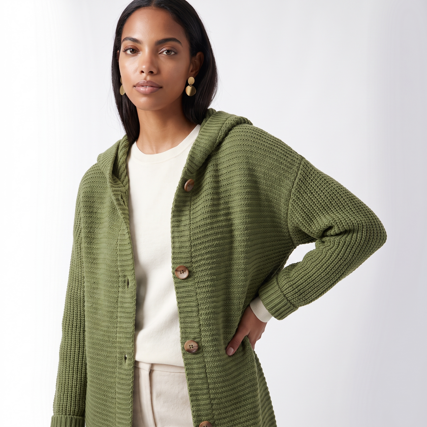 Sunoire evelyn womens hooded ribbed knit open front maxi cardigan top detail 01