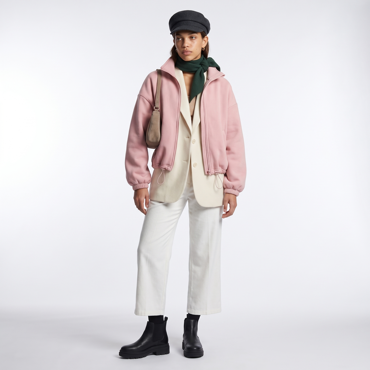 Sunoire fall winter new arrival women casual fleece lined long sleeve zippered stand collar drastwring hem sweatshirt front hero 01