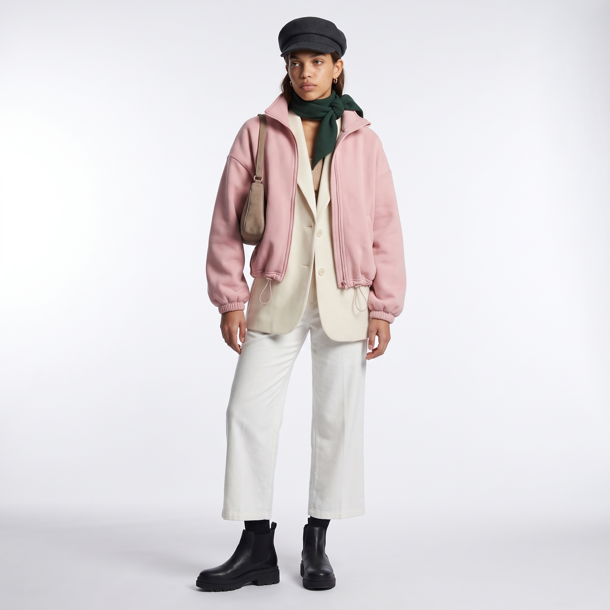 Sunoire fall winter new arrival women casual fleece lined long sleeve zippered stand collar drastwring hem sweatshirt front hero 01