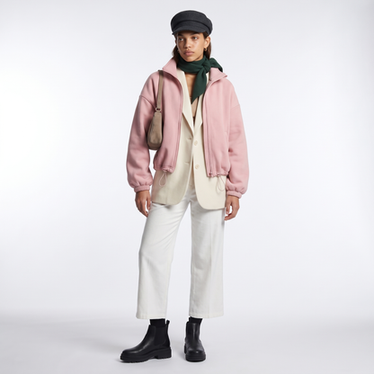 Sunoire fall winter new arrival women casual fleece lined long sleeve zippered stand collar drastwring hem sweatshirt front hero 01
