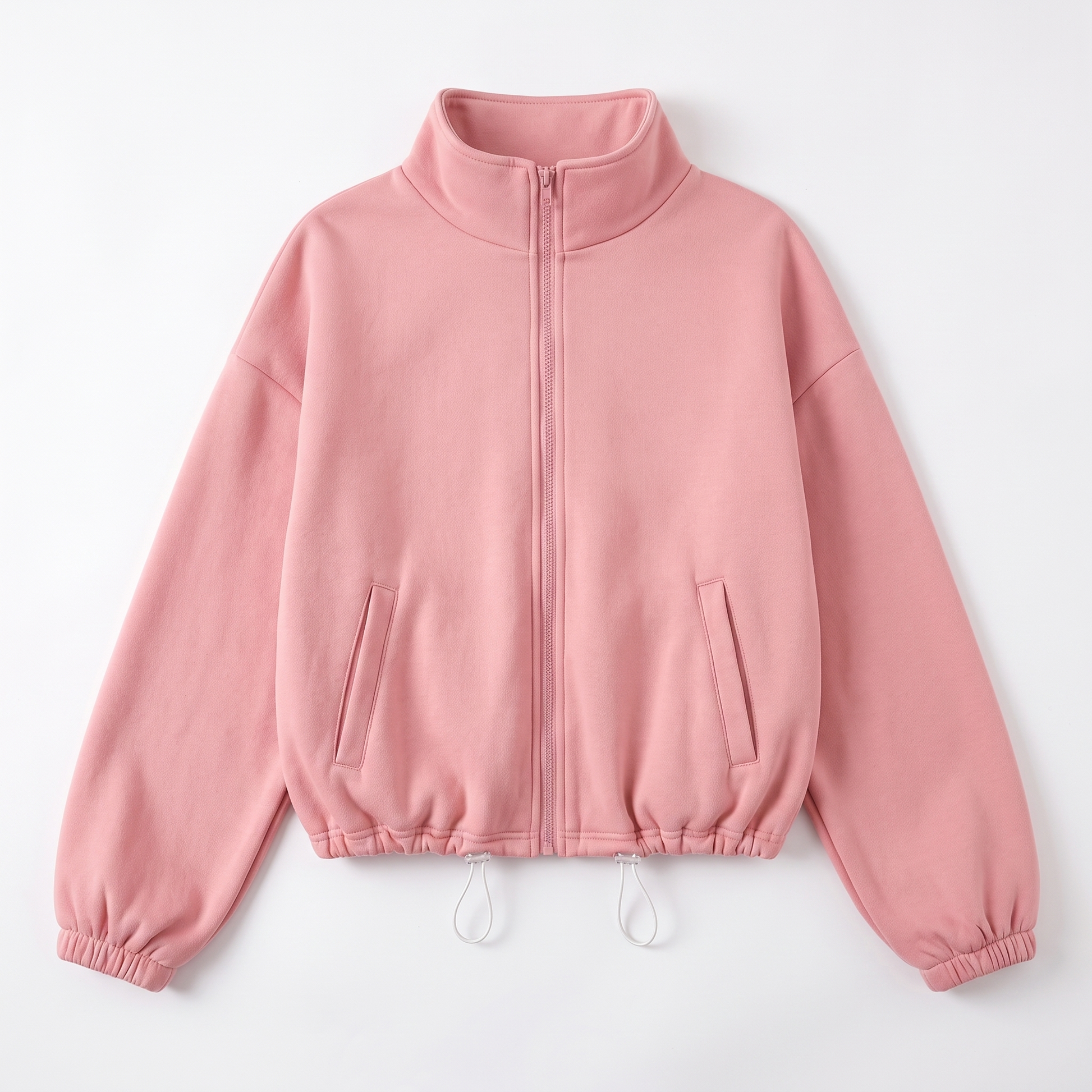Sunoire fall winter new arrival women casual fleece lined long sleeve zippered stand collar drastwring hem sweatshirt garment flatlay 01