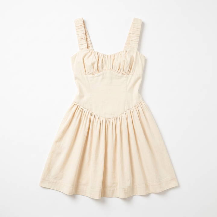 Sunoire fashionable elegant halter casual mini fashionable cute pleated fluffy dress garment flatlay 01