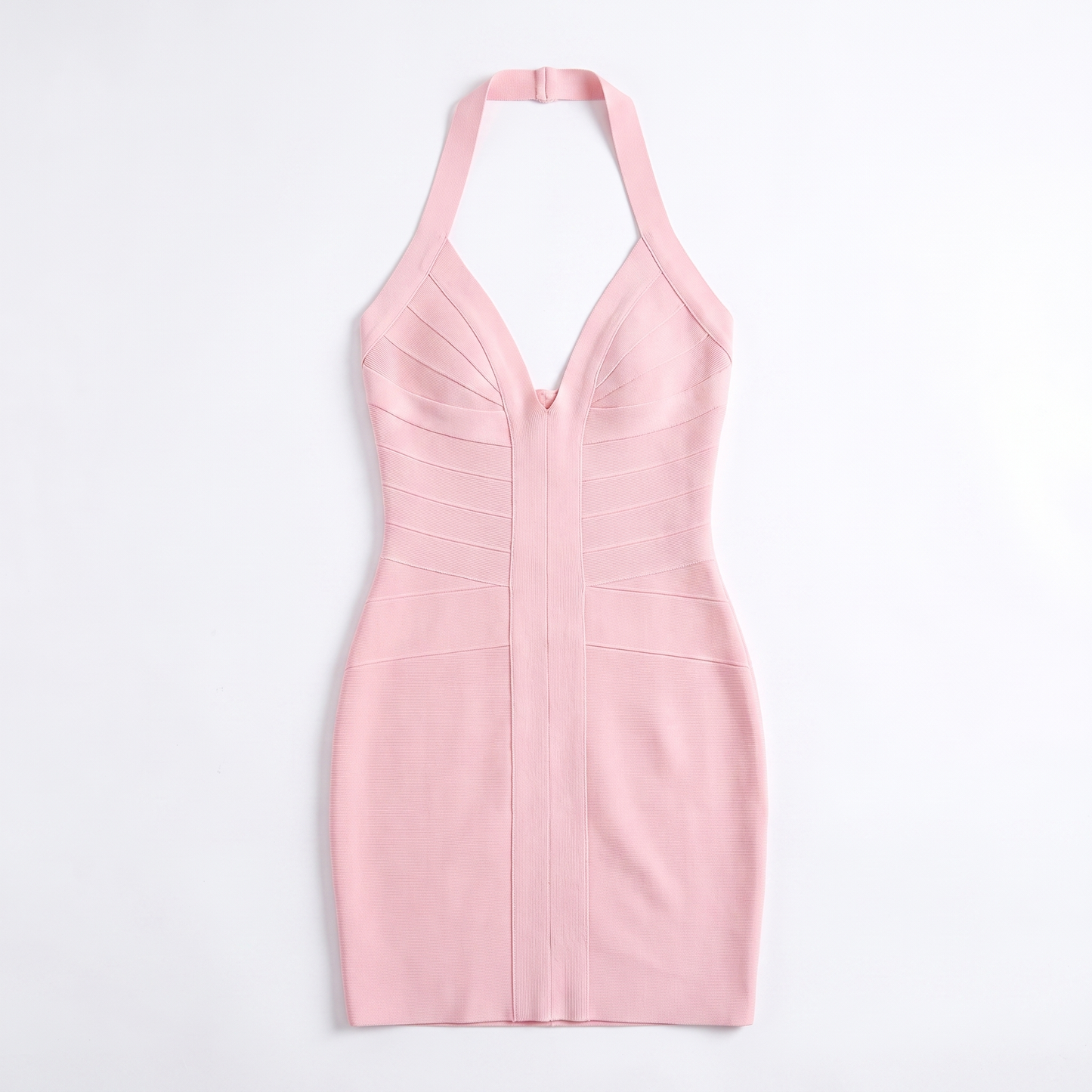 Sunoire fashionable halter deep v neck sexy high waisted bodycon bandage short dresses women elegant nightclub cocktail party gown garment flatlay 01