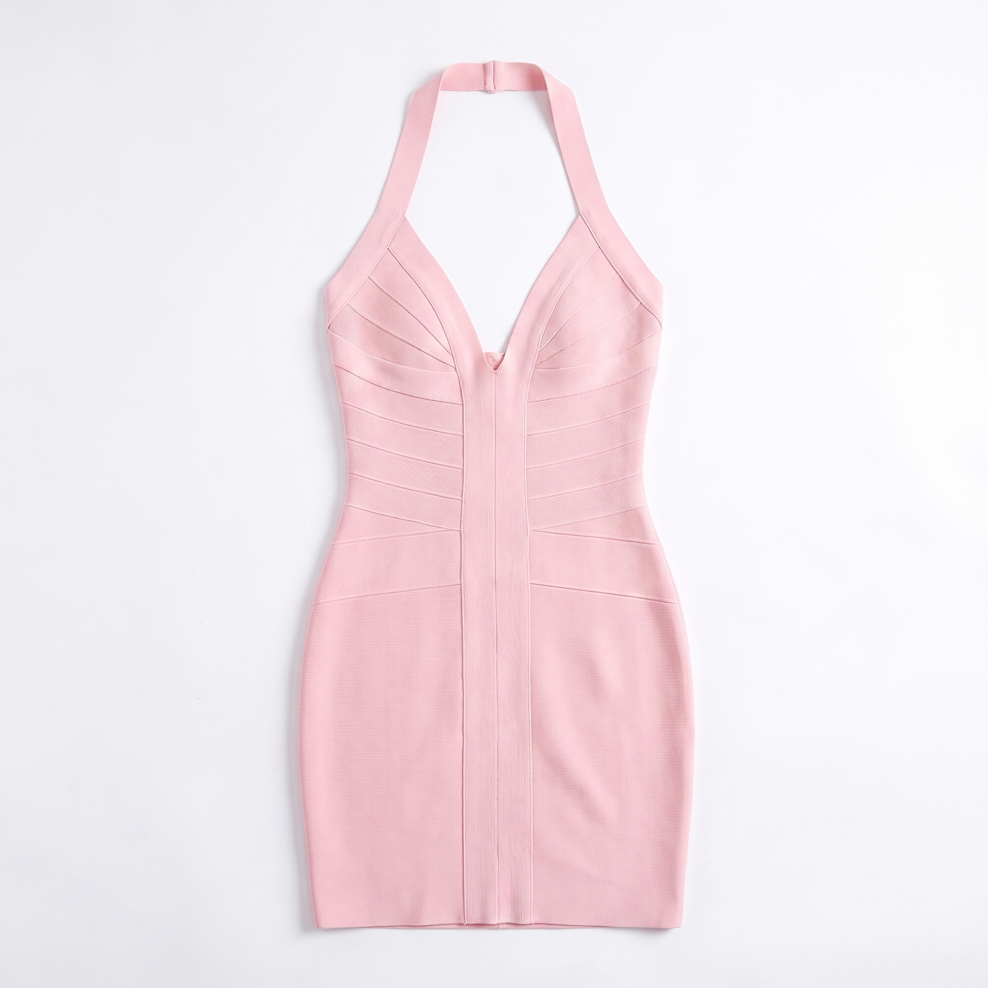 Sunoire fashionable halter deep v neck sexy high waisted bodycon bandage short dresses women elegant nightclub cocktail party gown garment flatlay 01