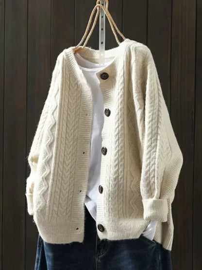 Felicity | Women Cardigan Cable-Knit Button-Down in Beige